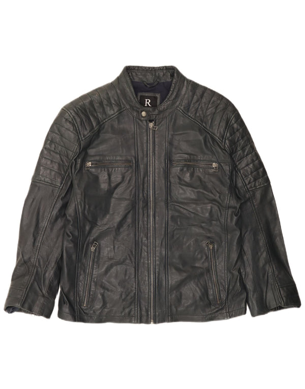 Rockhill Damen Leder-Bikerjacke EU 54 5XL Marineblaues Lammleder