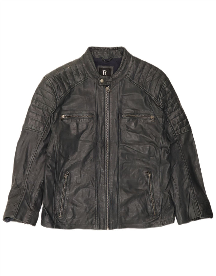Rockhill Damen Leder-Bikerjacke EU 54 5XL Marineblaues Lammleder