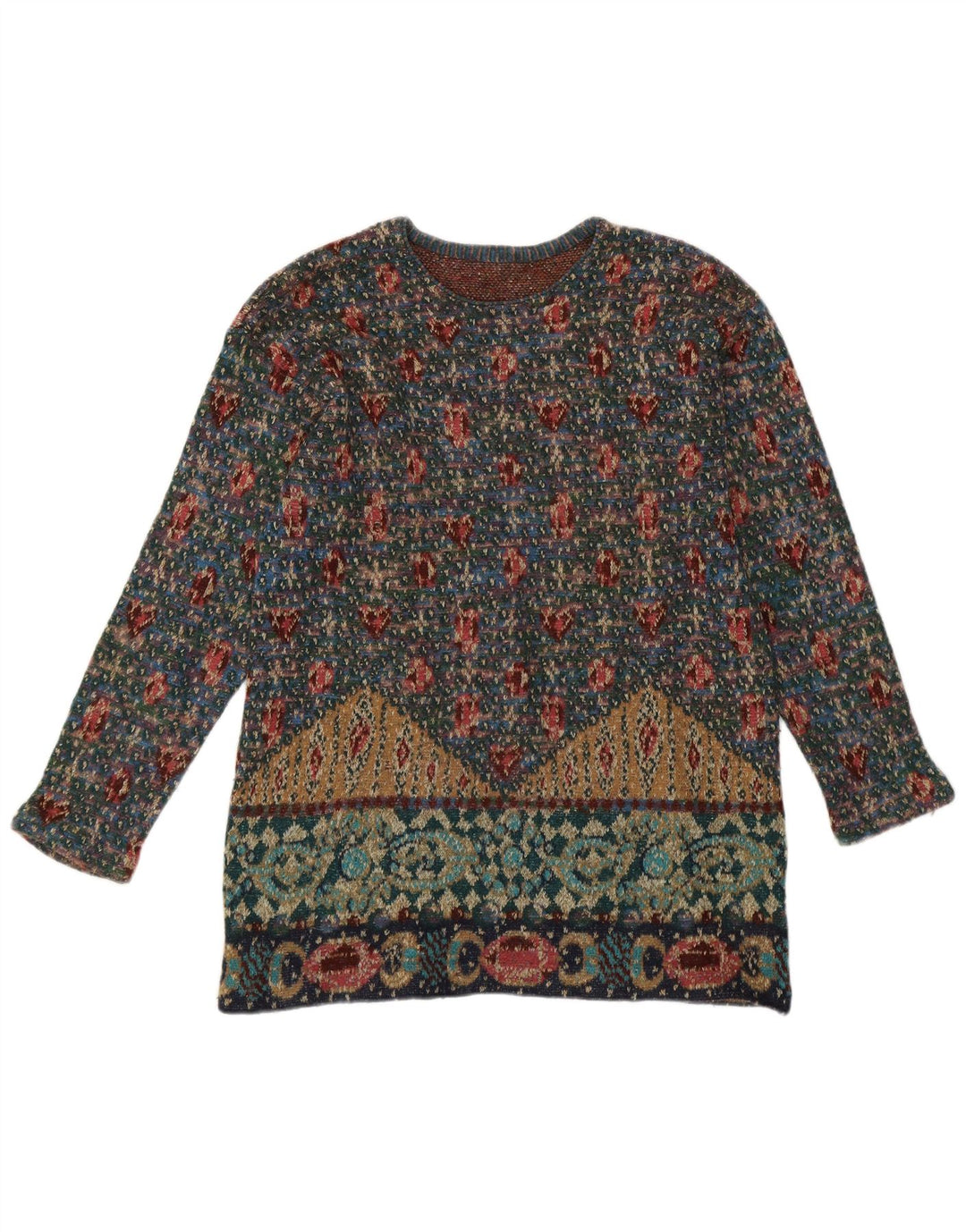 Vintage Damen Pullover mit Rundhalsausschnitt UK 14 Medium Mehrfarbig