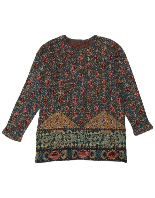 Vintage Damen Pullover mit Rundhalsausschnitt UK 14 Medium Mehrfarbig
