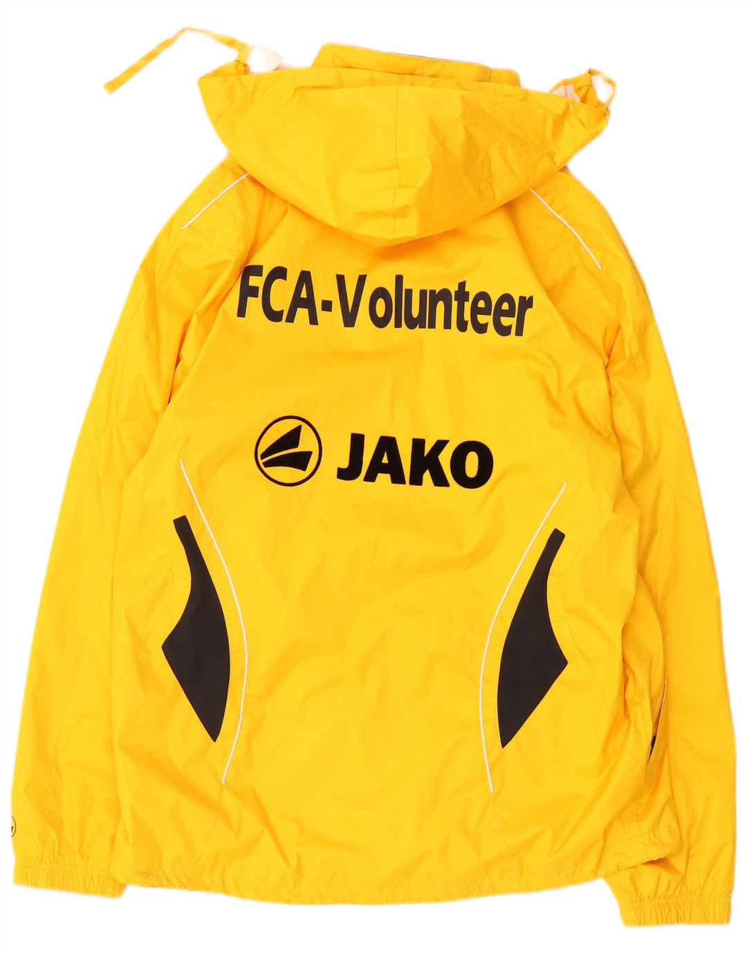 Jako Herren-Regenjacke mit grafischer Kapuze, UK 38, Mittelgelb, Farbblock