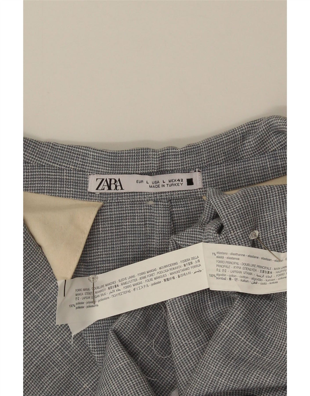 Zara Herren-Blazer mit 2 Knöpfen, Gr. 40, großes graues Hahnentritt-Polyester