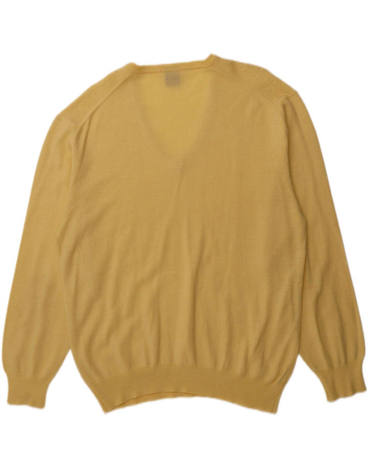 VINTAGE Mens V-Neck Jumper Sweater Large Yellow