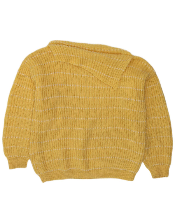 Vintage Damen Rollkragenpullover Pullover UK 16 Groß Gelb gestreift