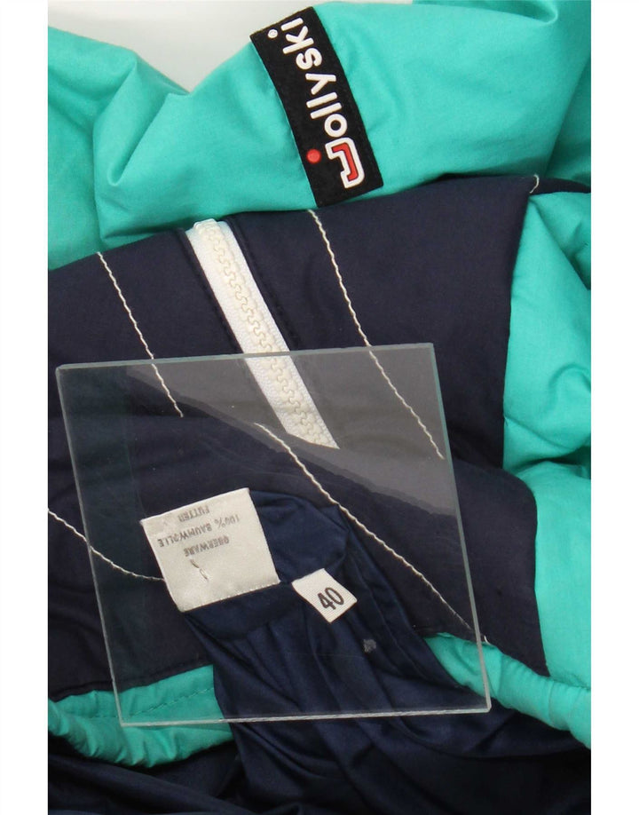 Vintage Damen Skijacke EU 40 Mittelgrüne Colourblock-Baumwolle