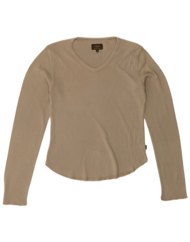 Calvin Klein Womens Top Long Sleeve UK 14 Medium Green Cotton