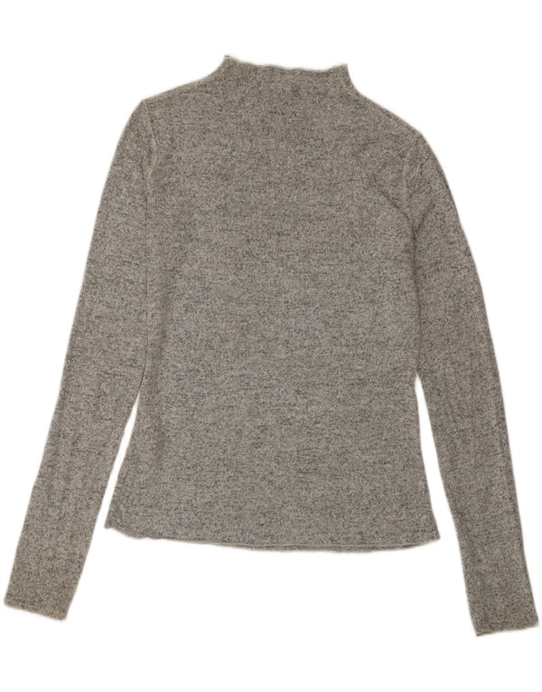 Zara Damen Top Langarm UK 10 Small Grau meliert Viskose