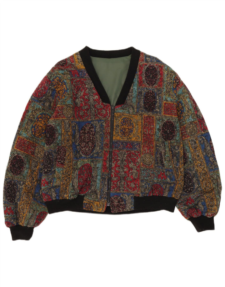 Vintage Damen Bomberjacke UK 16 Groß Mehrfarbig Geometrisch