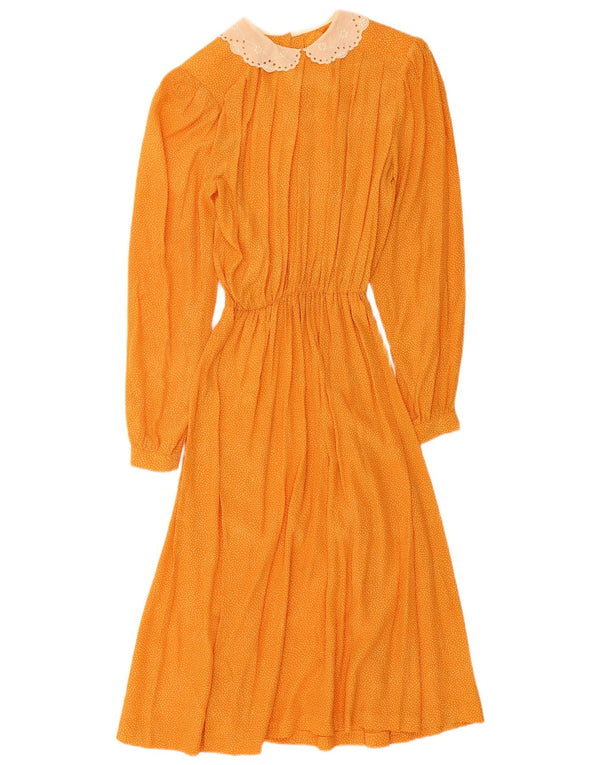 Vintage Damen Langarm Maxikleid UK 8 Small Orange Paisley
