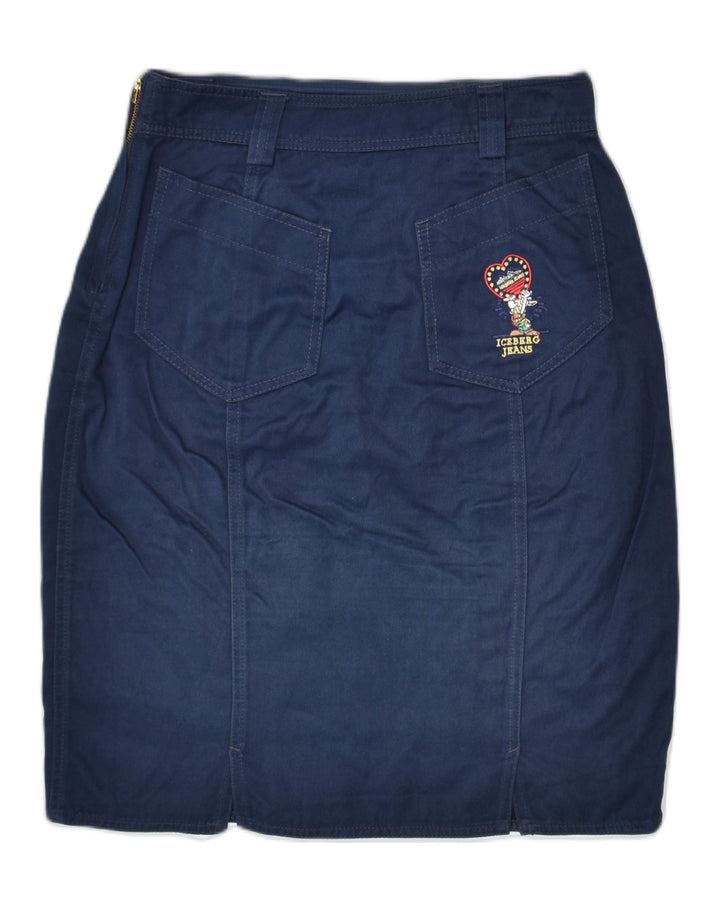 ICEBERG Womens Pencil Skirt IT 42 Medium W28 Navy Blue Cotton | Vintage | Thrift | Second-Hand | Used Clothing | Messina Hembry 