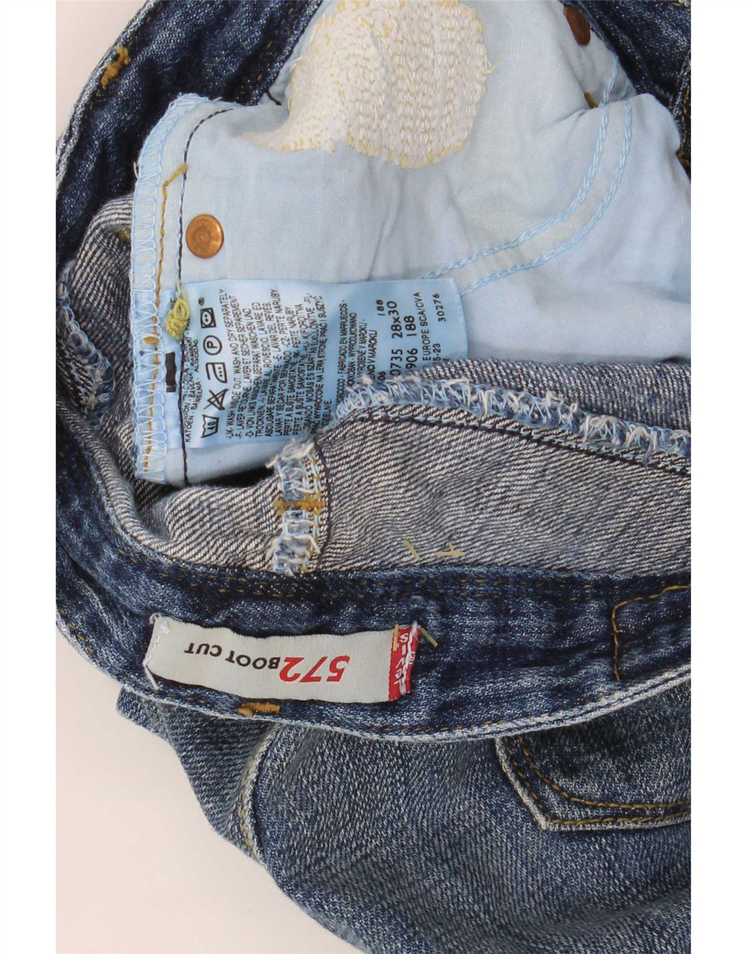 Levi's Damen 572 Low Waist Distressed Bootcut Jeans W28 L30 Blaue Baumwolle