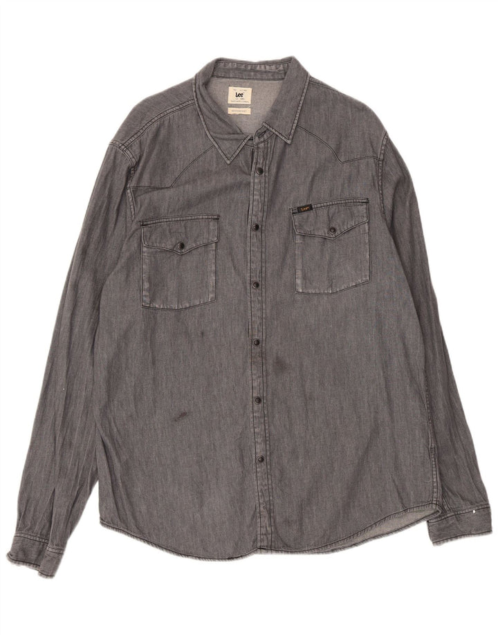 Lee Herren Utility Westernhemd 2XL Grau Baumwolle