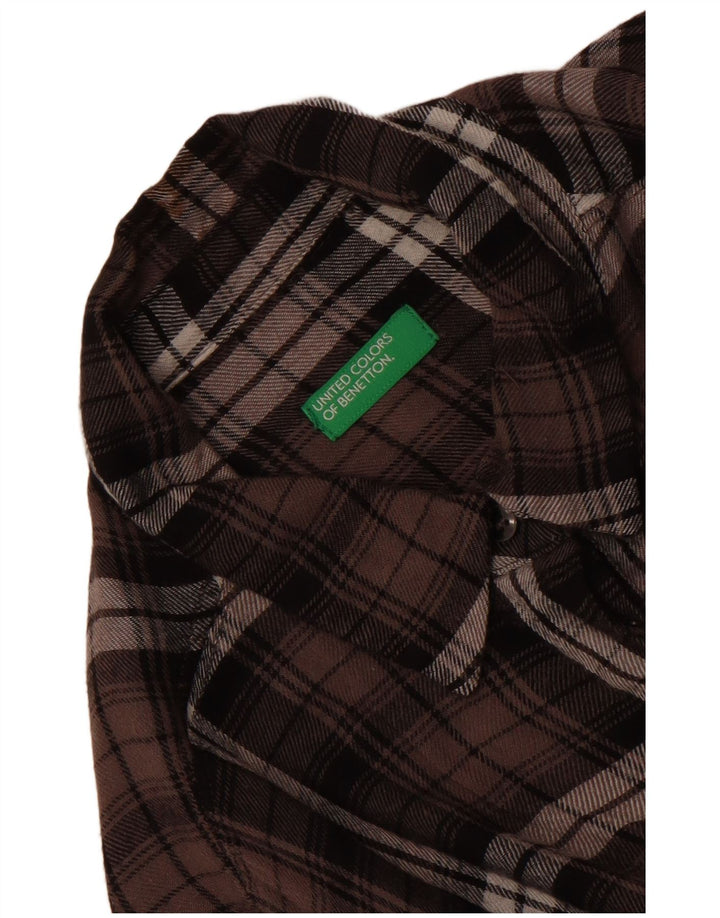 Benetton Damen-Flanellhemd, Gr. 14, groß, braun kariert