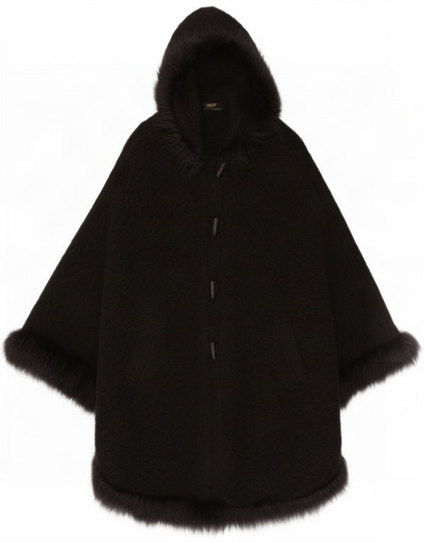Vintage Damen-Ponchomantel mit Kapuze, Einheitsgröße, schwarzes Acryl