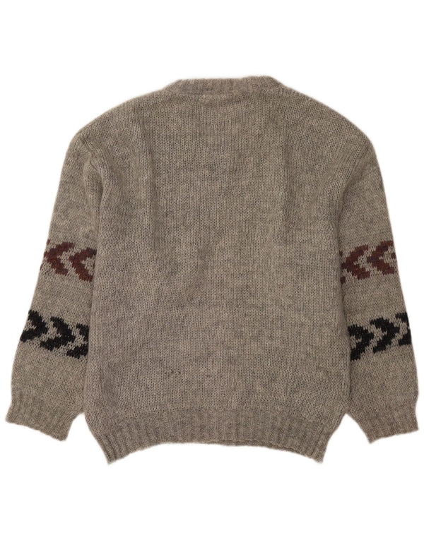 Vintage Herren Pullover mit Rundhalsausschnitt, Größe 40, mittelgrau gestreift