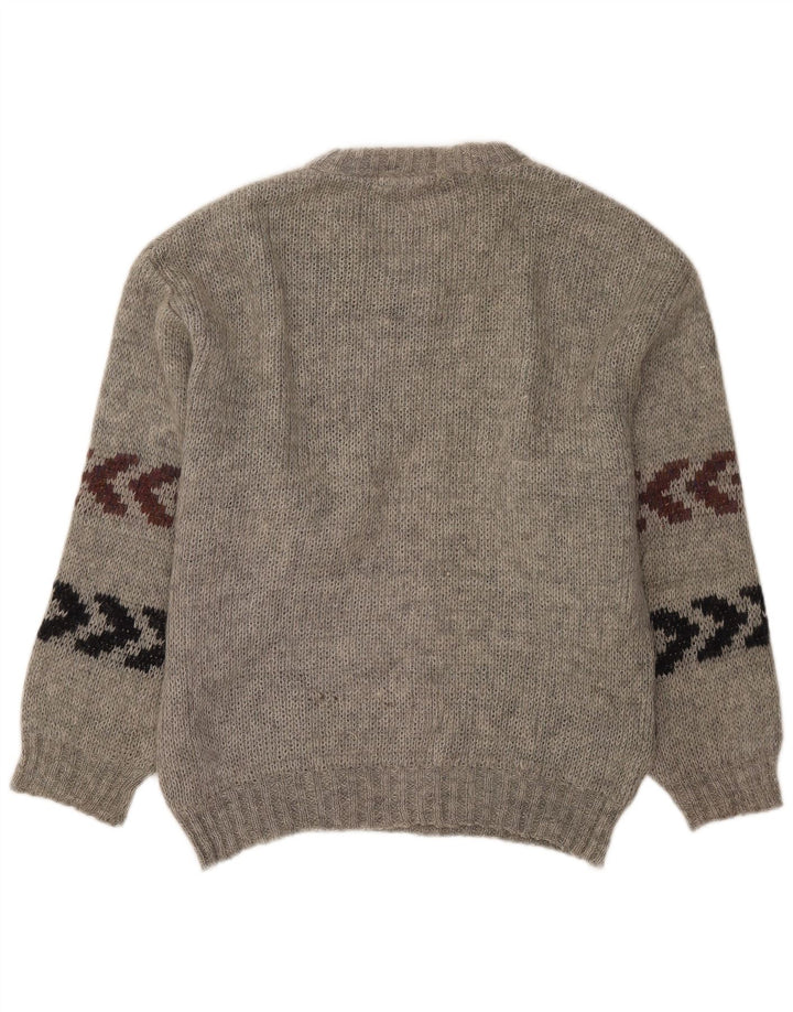 Vintage Herren Pullover mit Rundhalsausschnitt, Größe 40, mittelgrau gestreift