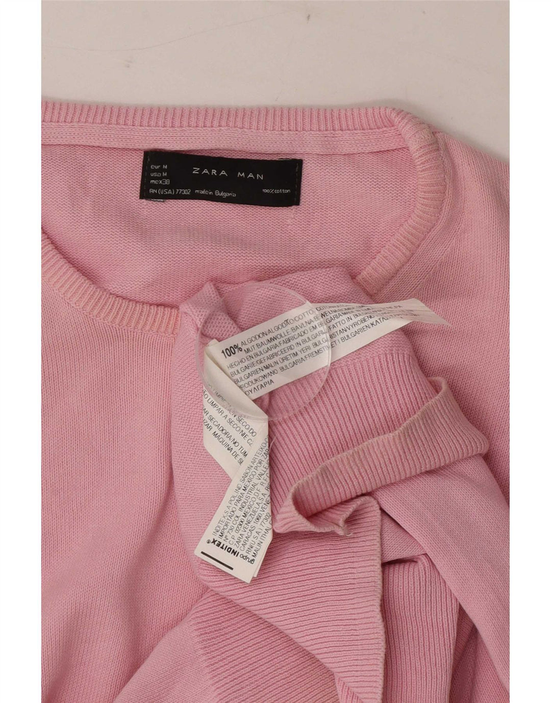 Zara Herren-Pullover mit Rundhalsausschnitt, Mittelrosa, Baumwolle
