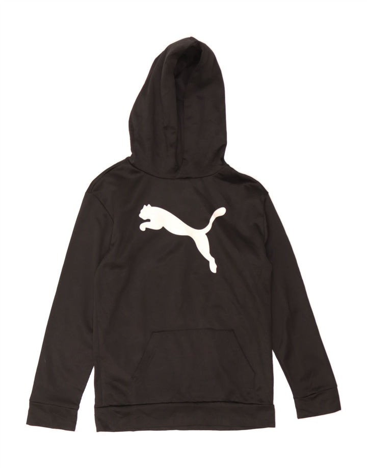 PUMA Boys Graphic Hoodie Jumper 15-16 Years XL Black Polyester Vintage Puma and Second-Hand Puma from Messina Hembry 