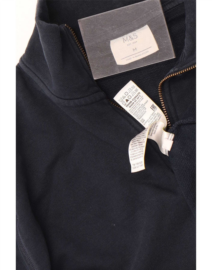 Marks & Spencer Herren-Sweatshirt mit Reißverschluss am Hals, mittlere marineblaue Baumwolle