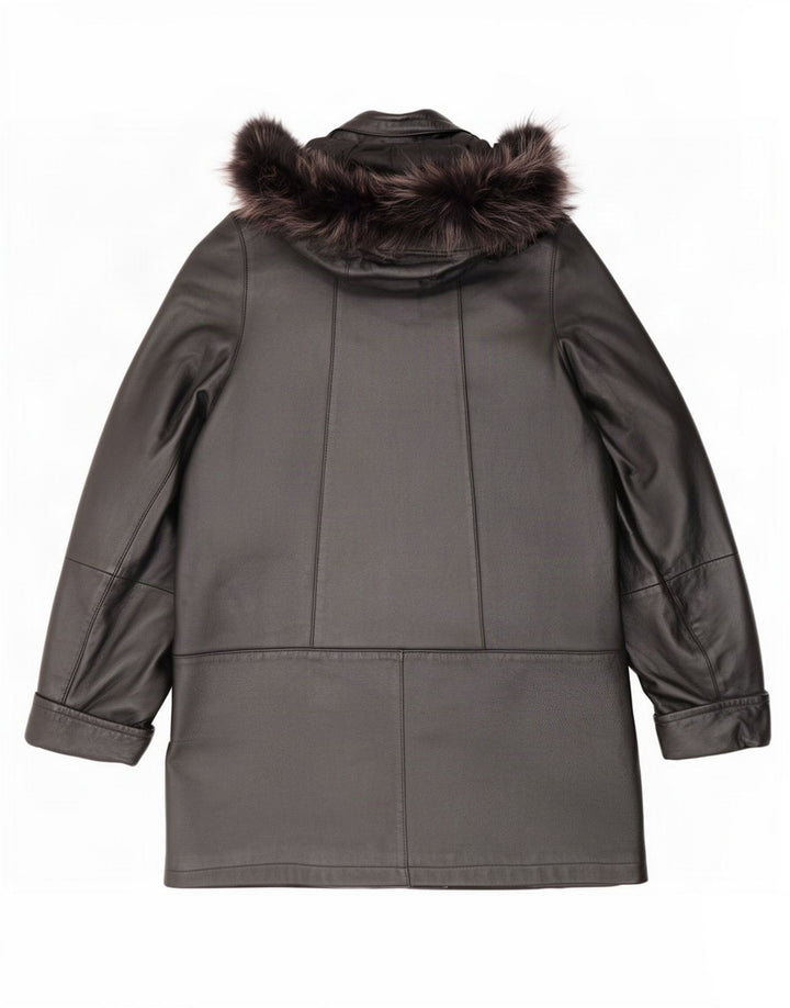 Privilegi Damen Ledermantel mit Kapuze IT 44 Medium Schwarz