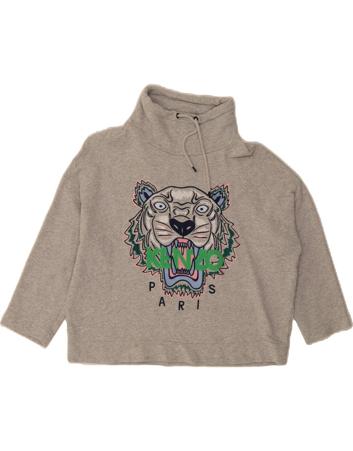 KENZO Womens Oversized 3/4 Sleeve Sweatshirt Jumper UK 10 Small Grey Vintage Kenzo and Second-Hand Kenzo from Messina Hembry 