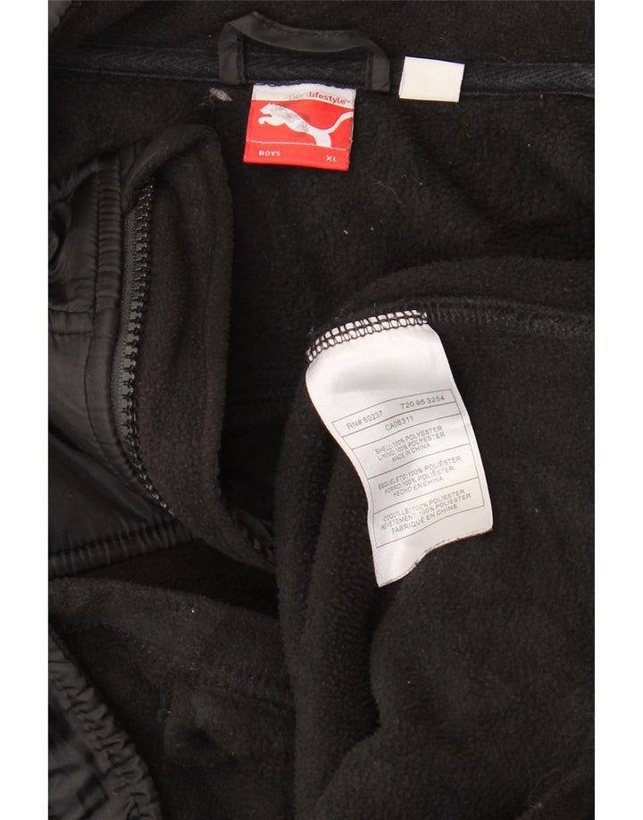 Puma Jungen Fleecejacke mit Grafik, 13–14 Jahre, XL, schwarzes Polyester
