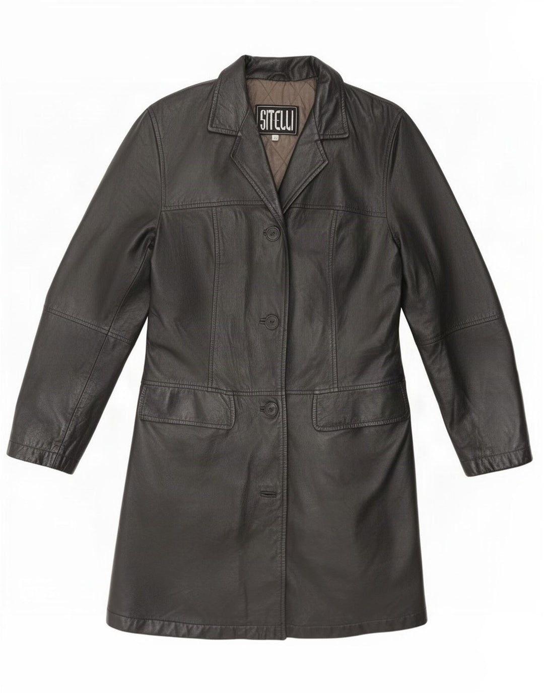 Siteli Damen Ledermantel IT 42 Medium Schwarz