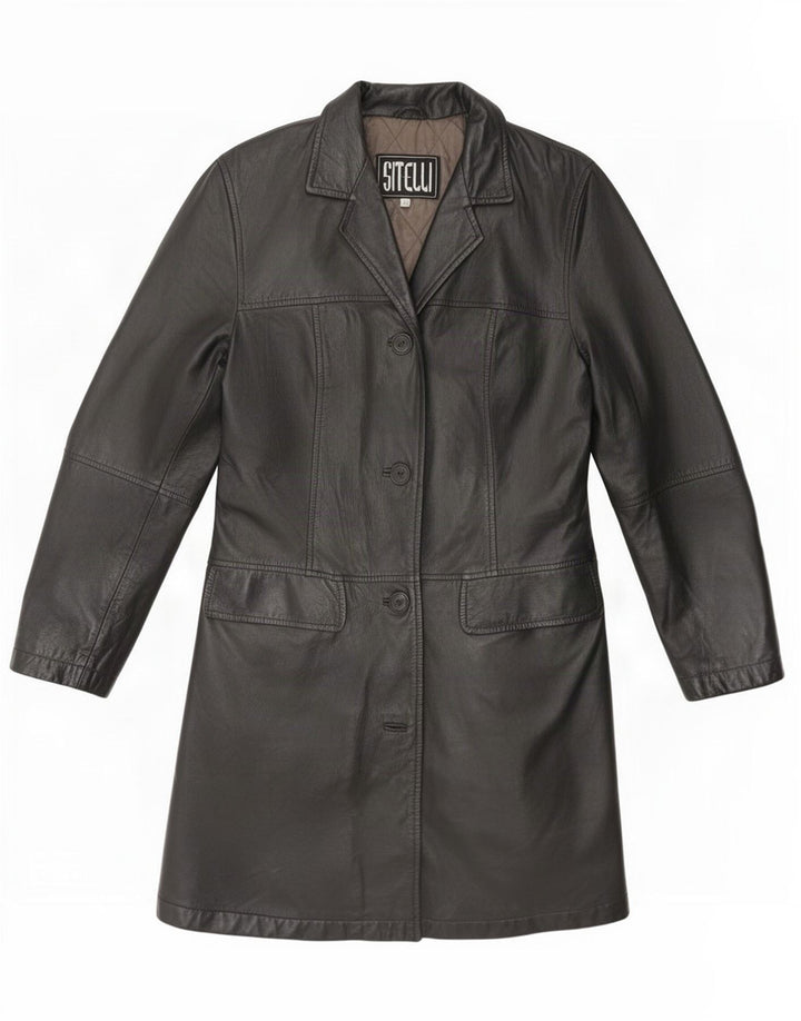 Siteli Damen Ledermantel IT 42 Medium Schwarz