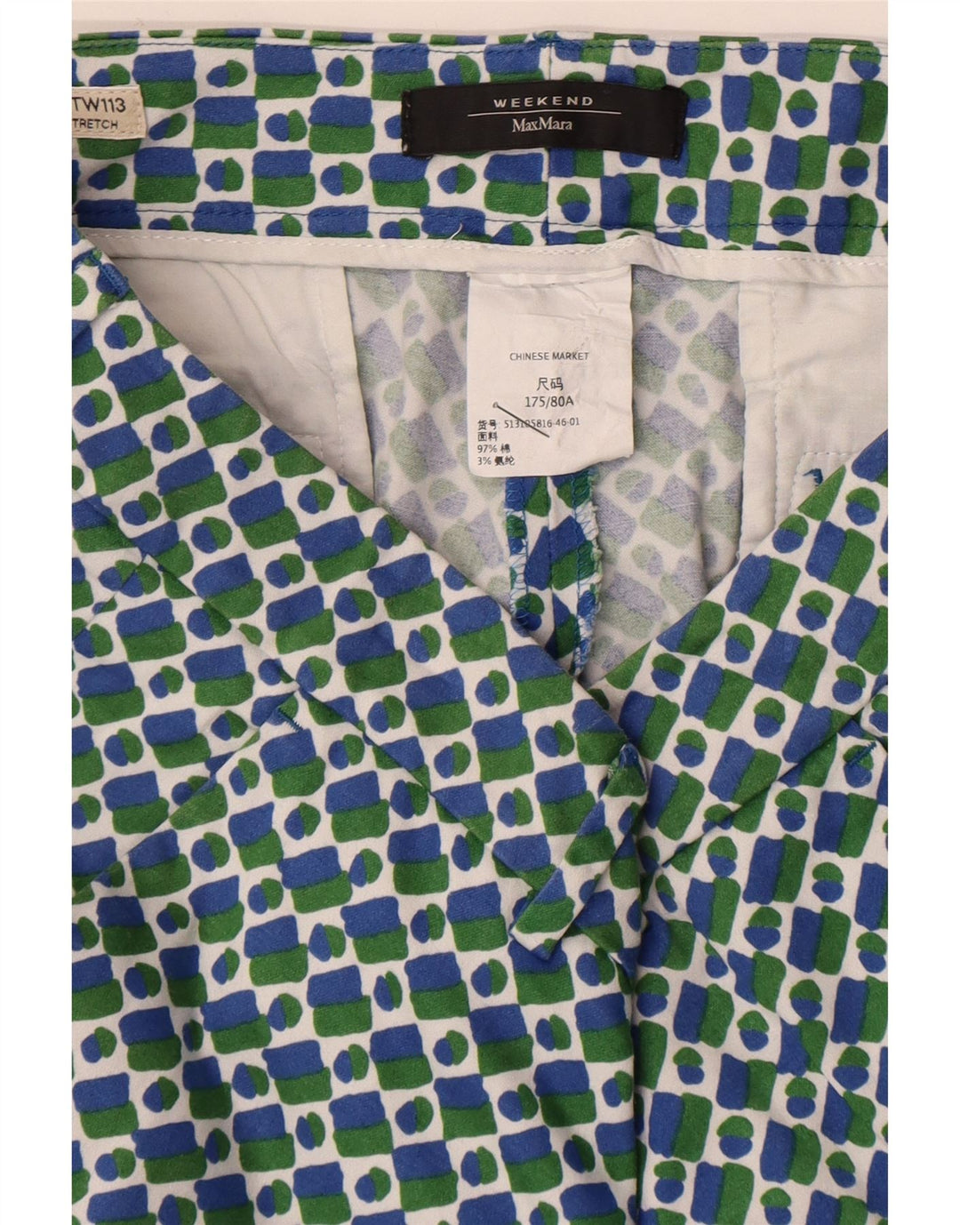 Max Mara Damen Weekend Straight Chino-Hose W32 L26 Blau Geometrisch
