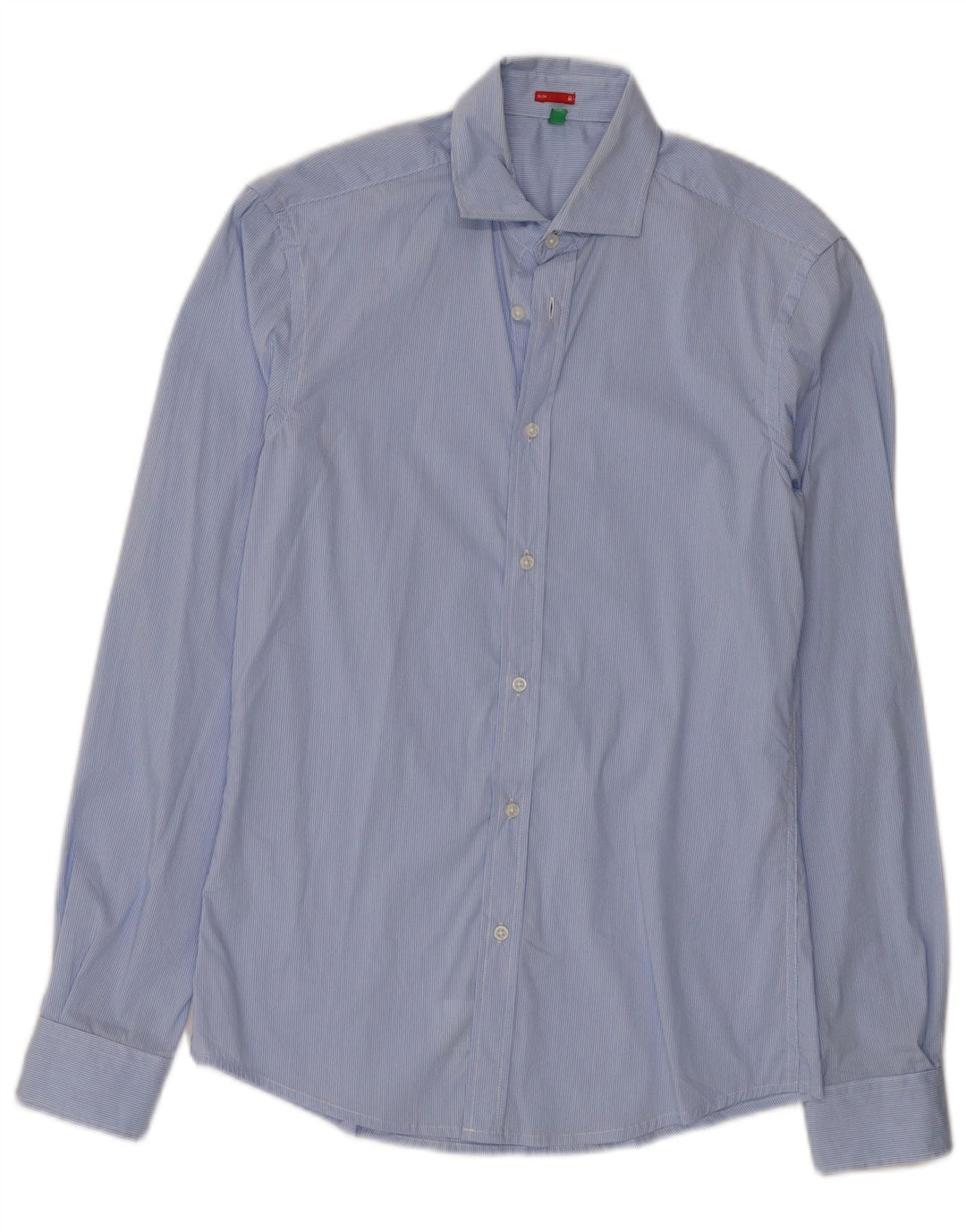 Benetton Slim-Hemd für Herren, kleine blaue Nadelstreifen-Baumwolle