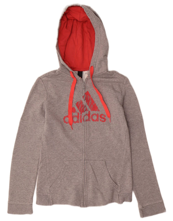 ADIDAS Damen Graphic Zip Hoodie Pullover UK 8/10 Small Graue Baumwolle
