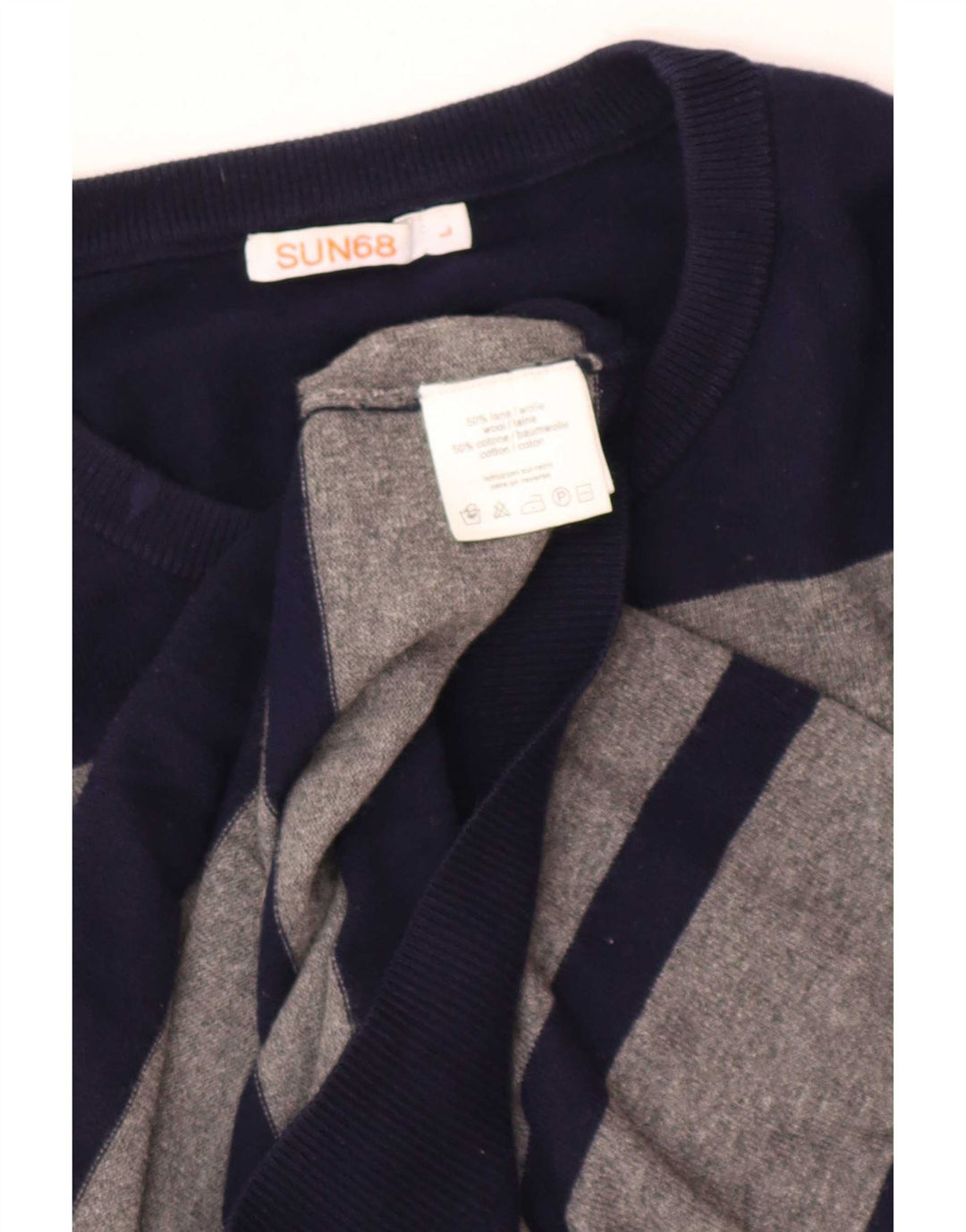 Sun68 Herren-Pullover mit Rundhalsausschnitt, groß, grau gestreift, Wolle