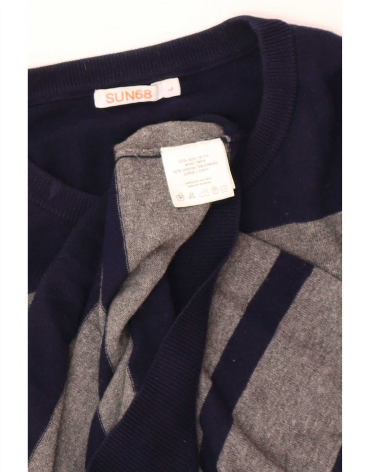 Sun68 Herren-Pullover mit Rundhalsausschnitt, groß, grau gestreift, Wolle