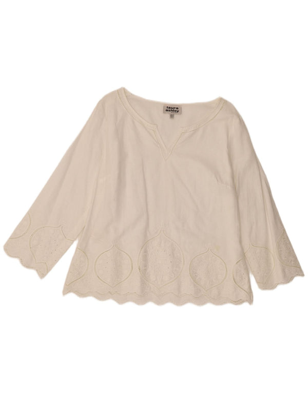 Laura Ashley Damen-Top, 3/4-Ärmel, UK-Größe 44, Größe L, weißes Paisley-Leinen