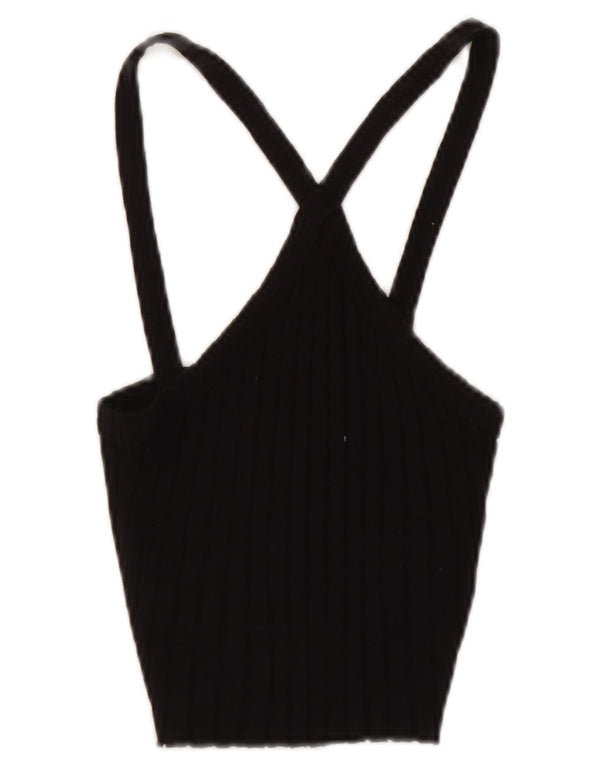 Zara Womens Crop Halter Top UK 8 Small Black Cotton