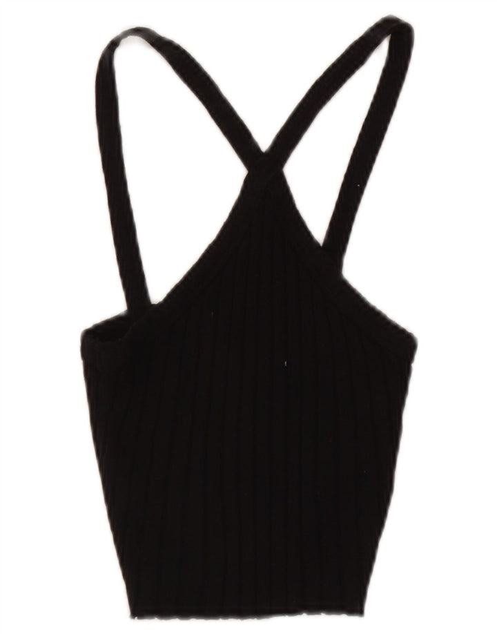 Zara Damen Crop Neckholder Top UK 8 Small Schwarze Baumwolle