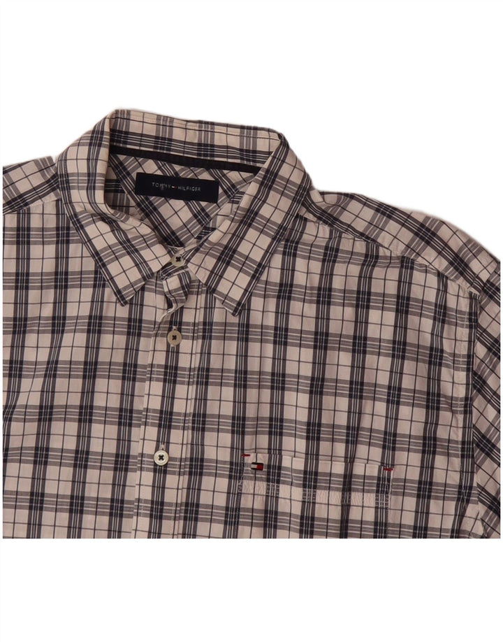TOMMY HILFIGER Mens Short Sleeve Shirt XL Navy Blue Check