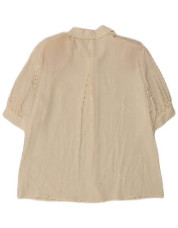 Vintage Damen 3/4-Ärmel-Hemdbluse UK 16 Large Off White