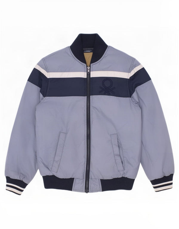 Benetton Wattierte Jacke mit Grafik für Jungen, 7–8 Jahre, Mittelblau, Farbblock
