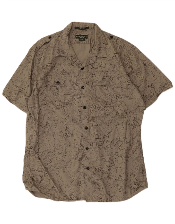 Eddie Bauer Herren-Hemd mit abstraktem Muster, klassische Passform, groß, beige Baumwolle