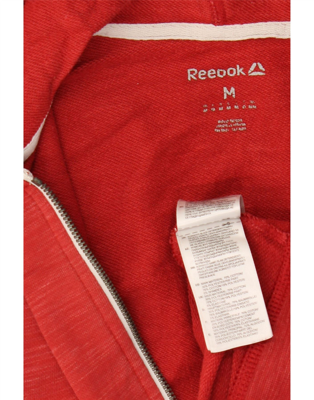 Reebok Herren-Kapuzenpullover mit grafischem Reißverschluss, mittelrote Baumwolle