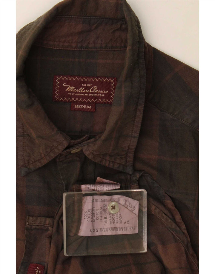 Marlboro Classics Herren-Militärhemd aus mittelbraun karierter Baumwolle