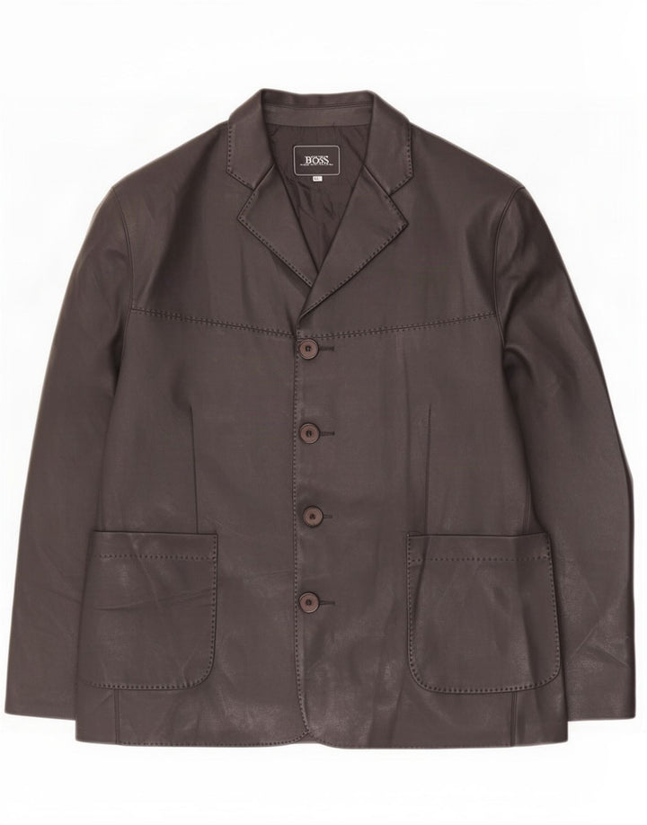 Hugo Boss Herren 4-Knopf-Lederblazer UK 44 2XL Schwarz