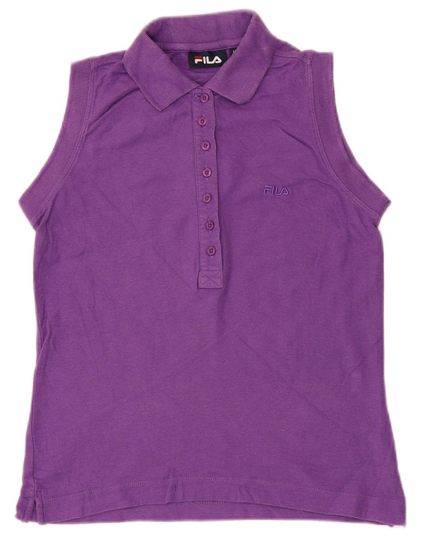 Fila Damen ärmelloses Poloshirt UK 12 Medium Lila Baumwolle