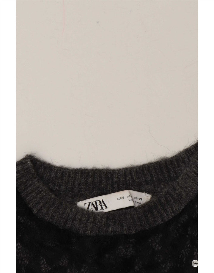 Zara Damen-Pullover mit Rundhalsausschnitt, Gr. 10, Größe S, Grau, Farbblock