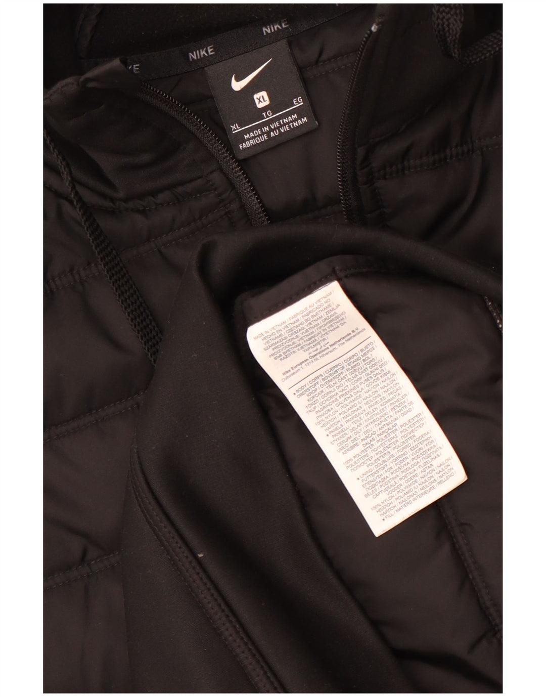 Nike Herren-Jacke mit Kapuze, gepolstert, Größe 42, XL, schwarzes Nylon