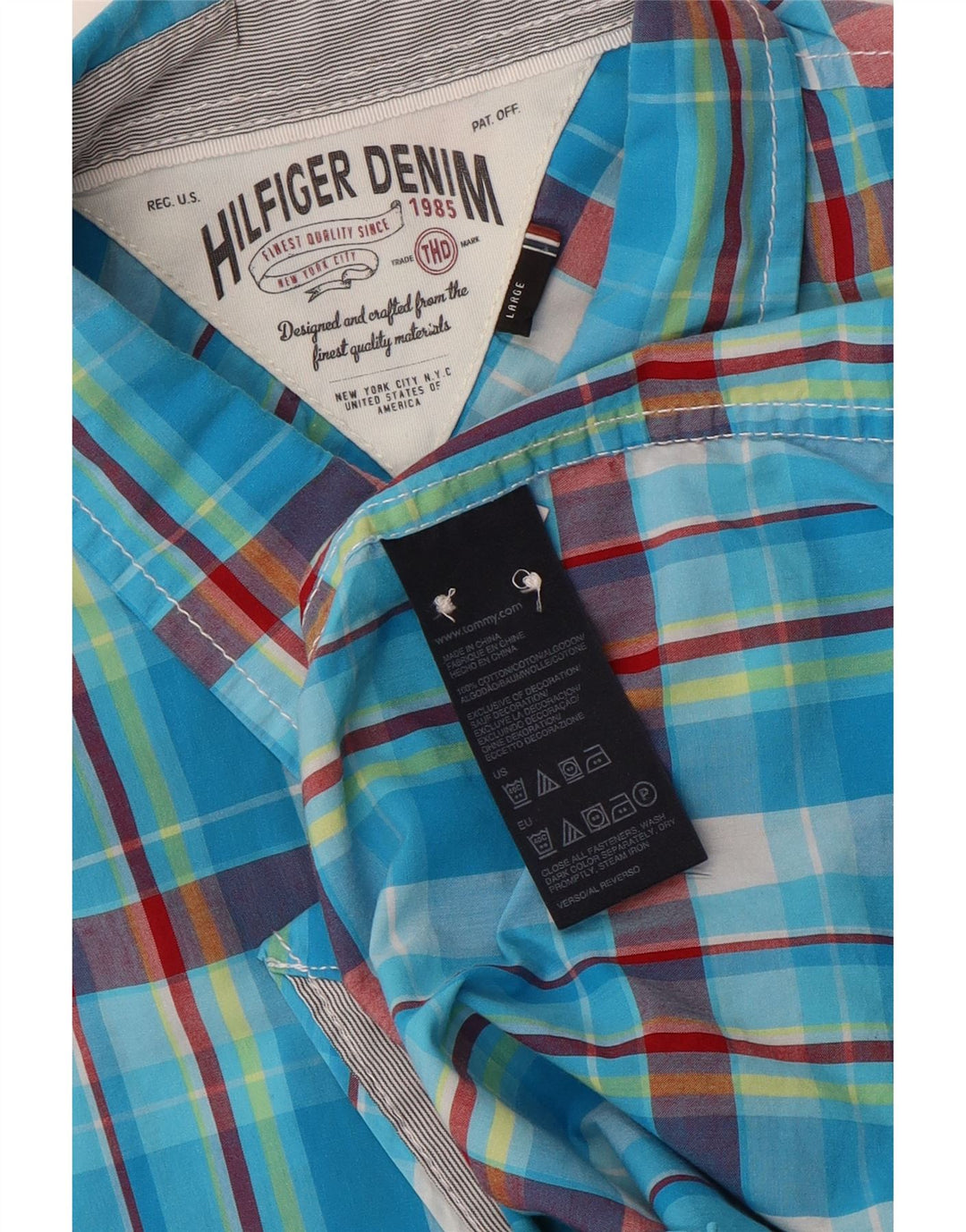 Tommy Hilfiger Herrenhemd, groß, blau kariert, Baumwolle