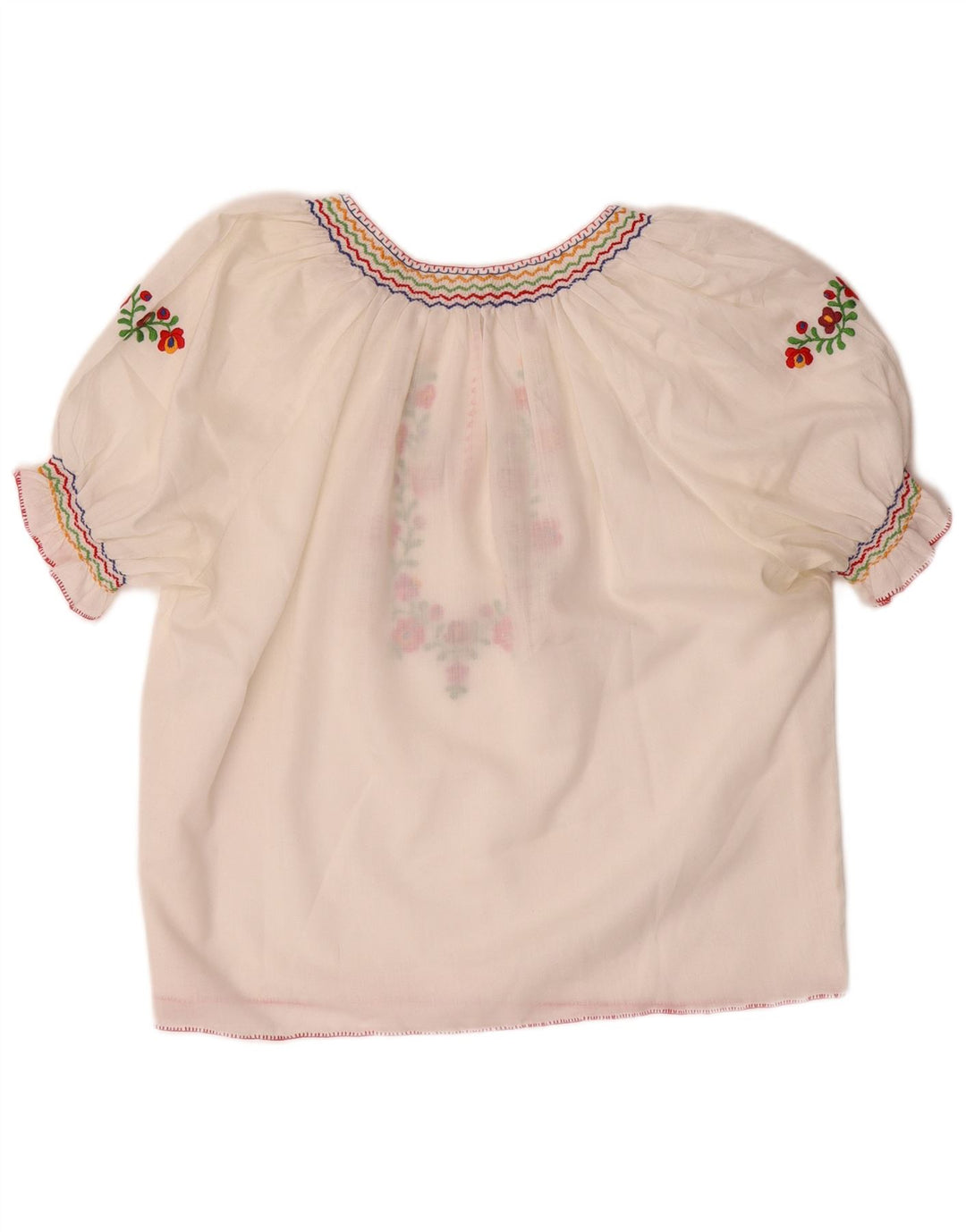 VINTAGE Damen Crop Bluse Top UK 16 Großes weißes Blumenmuster aus Polyester