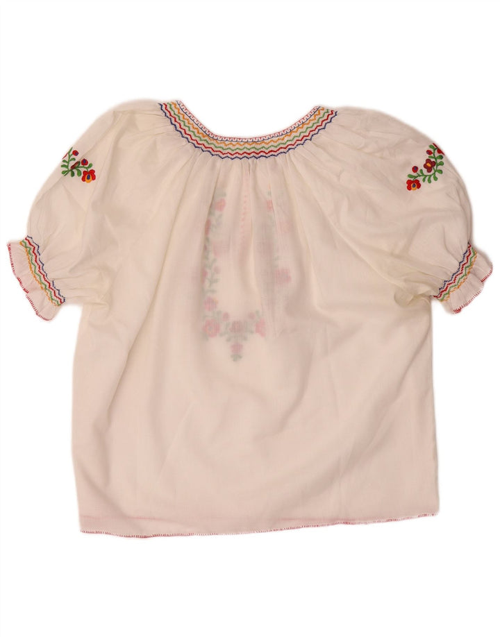 VINTAGE Damen Crop Bluse Top UK 16 Großes weißes Blumenmuster aus Polyester