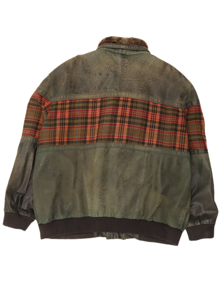 Vintage Herren Lederjacke UK 46 3XL Grün kariertes Leder